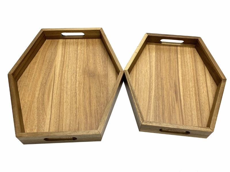 Exquisite Acacia Wood Hexagon Serving Trays with Handles - Eco-friendly Home Decor